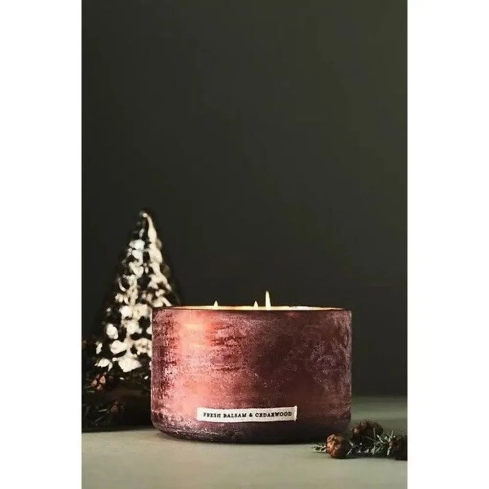 New Anthropologie Glass Forest Candle - Gold